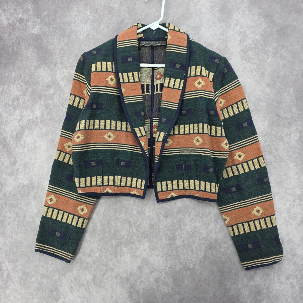 Vintage New Identity Cropped Tapestry Jacket Aztec Green Orange Southwestern M
